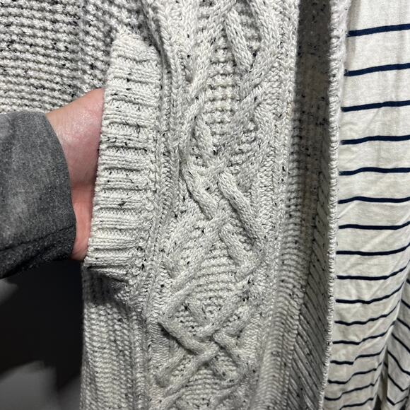 Talbots Sweater Coat Jacket White Gray Belted Lined Pockets Casual Comfy Cozy XL - Picture 4 of 9